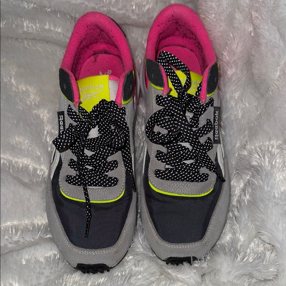 Reebok Pink and Gray Sneakers with Neon Accents size 9